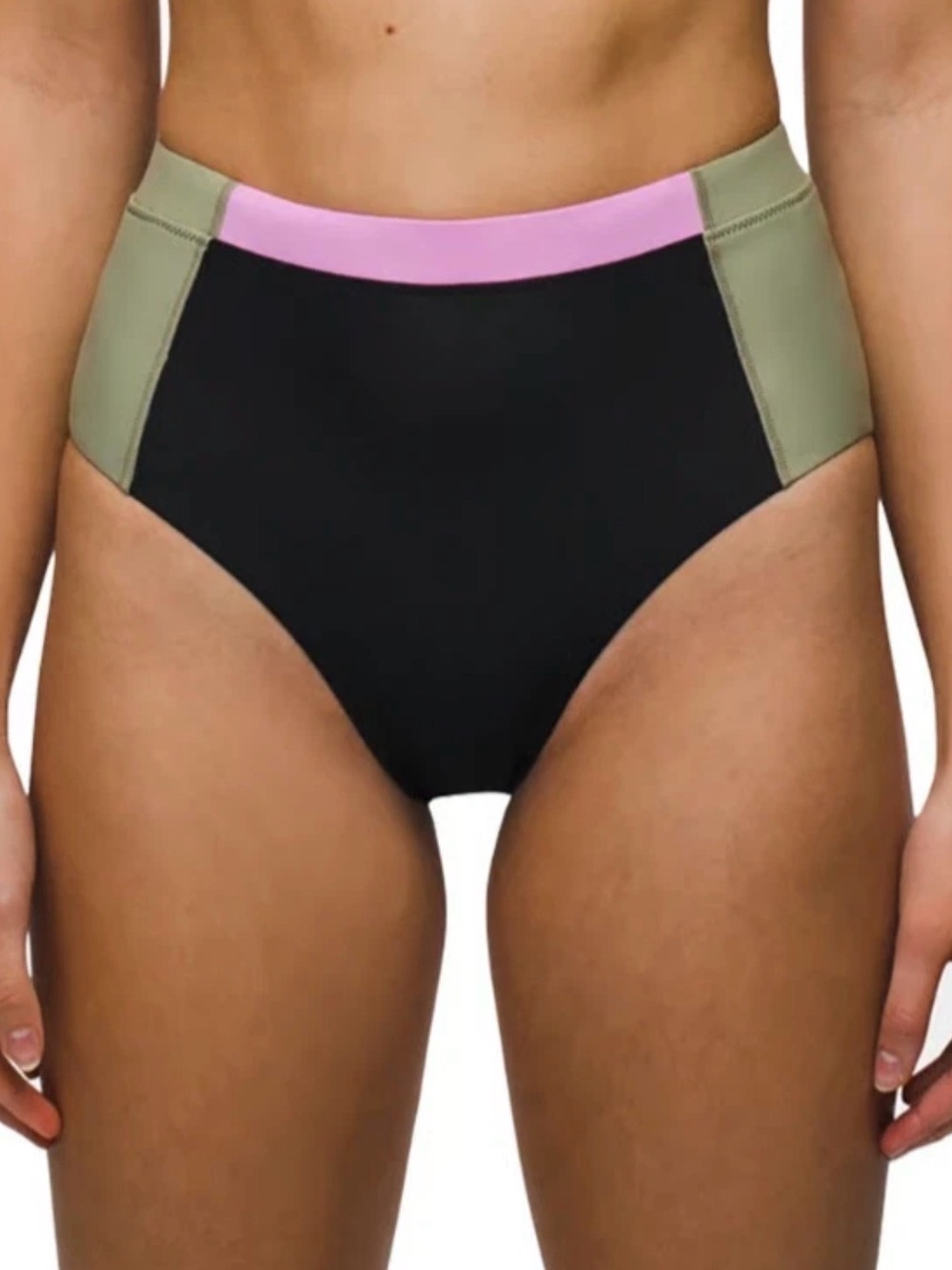 NWT PrAna Swim Bottom Baja Bound Black Green Pink Colorblock Zip Pocket Sz Small
